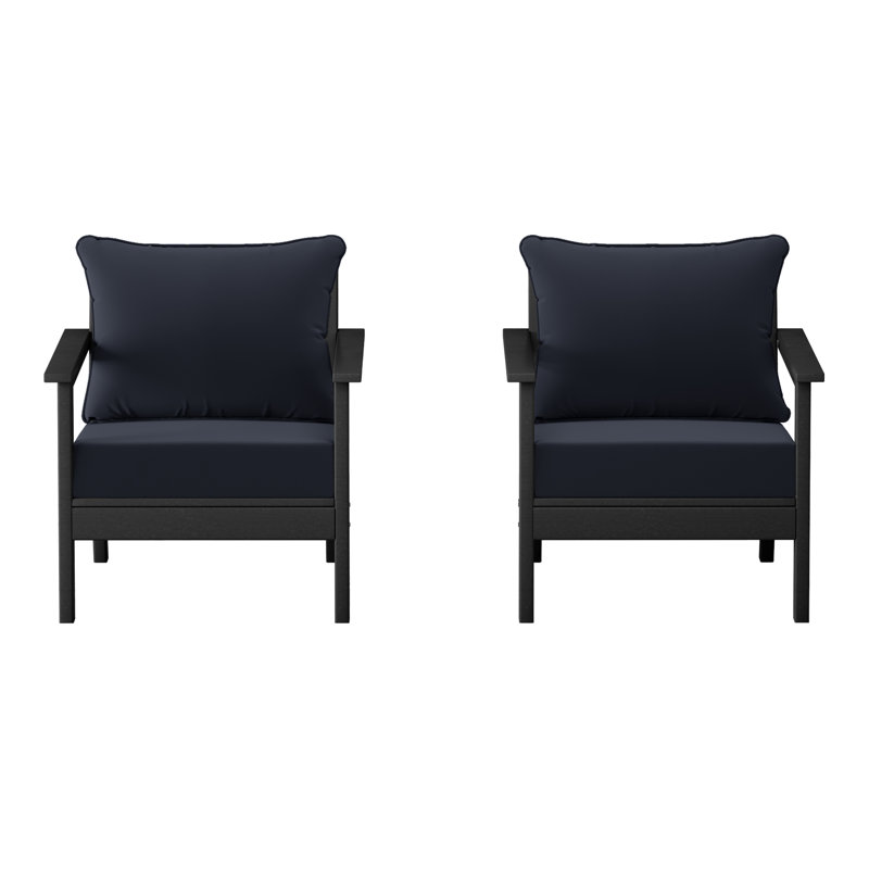 Chaise profonde avec coussins (ensemble de 2), Marine, Noir