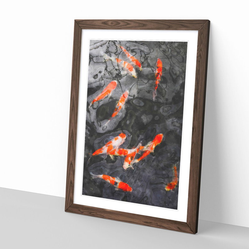 Carp and Koi Fish - Picture Frame Painting Print on MDF, 33cm H x 24cm W x 2cm D, Walnut Framed