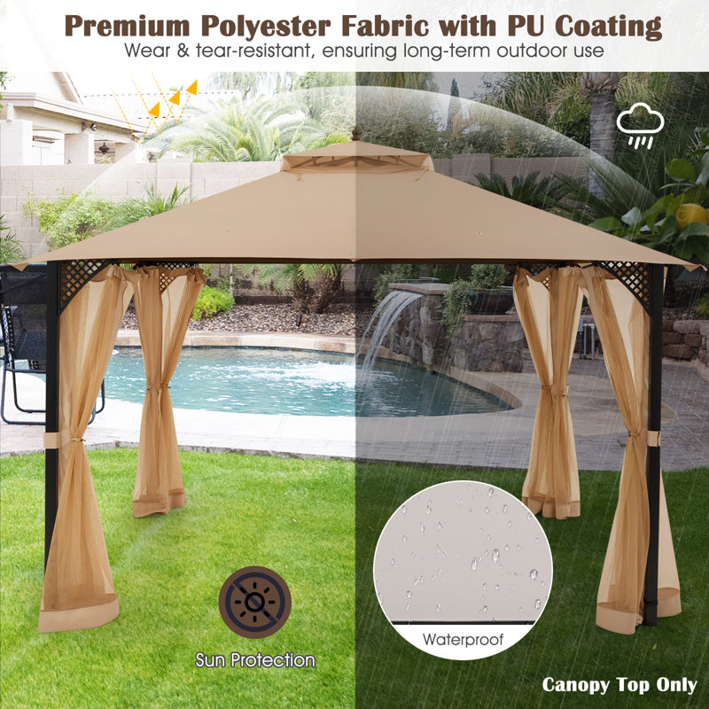 17 Stories Polyester Replacement Canopy for Gazebo, Brown