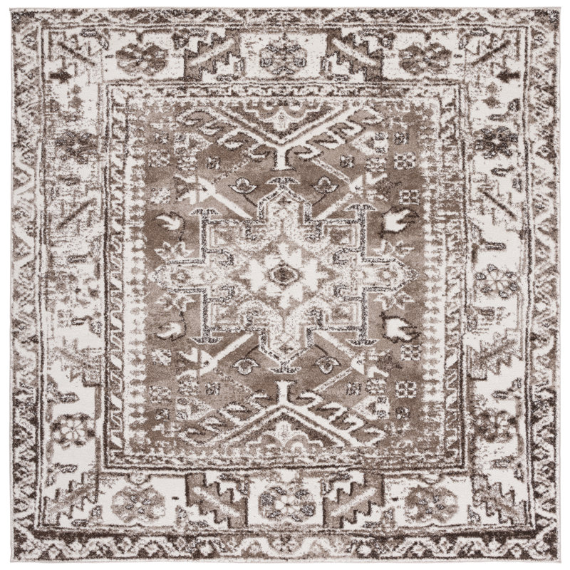 Tapis oriental brun / ivoire Ferrill, Carré 6 pi 7 po