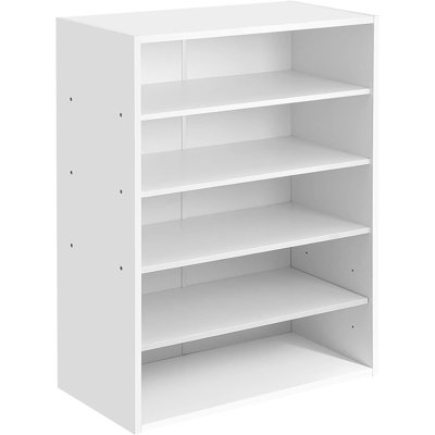Étagère à chaussures mince à 5 niveaux avec tablette amovible, organisateur de chaussures empilable en bois, rangement de chaussures autoportant pour entrée, placard, chambre d'étudiant et appartement, blanc