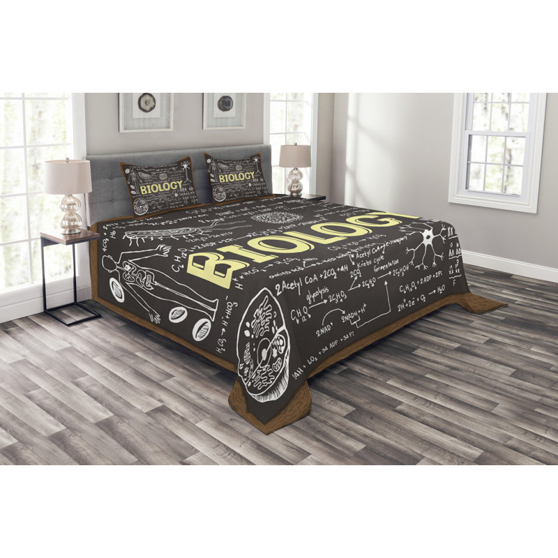 Addelyne Black/Brown/Yellow Microfibre Bedspread Set, 220 x 264 cm