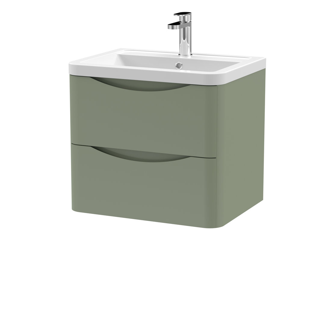 Nuie Wall Hung 2 Drawer Vanity & Ceramic Basin - Satin Green - Image 3