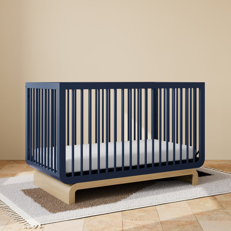Santorini 5-In-1 Convertible Crib, Midnight Blue/Driftwood, Crib + Mattress