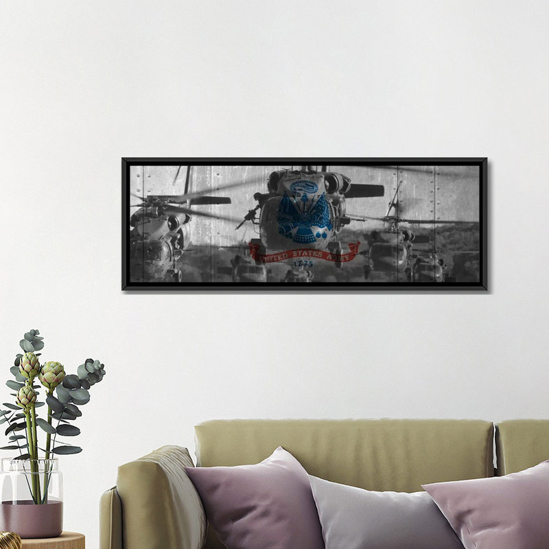 « flags armée blackhawk-hélicoptère », impression sur toile tendue, H 12 po x l 36 po x P 1,5 po, Cadre noir