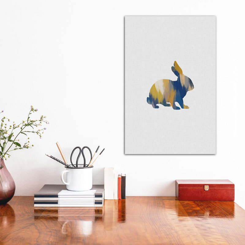 Lapin bleu et jaune - impression, H 60 po x l 40po x P 1,5 po, Toile tendue