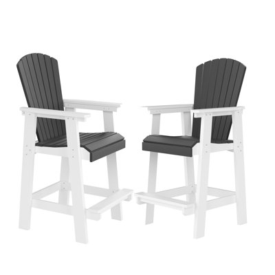 2Pcs Tall Chairs - Outdoor Patio Bar Stools With High Back In White & Gray For All-Weather Yard (2) + Garden And Area Living Use 2
