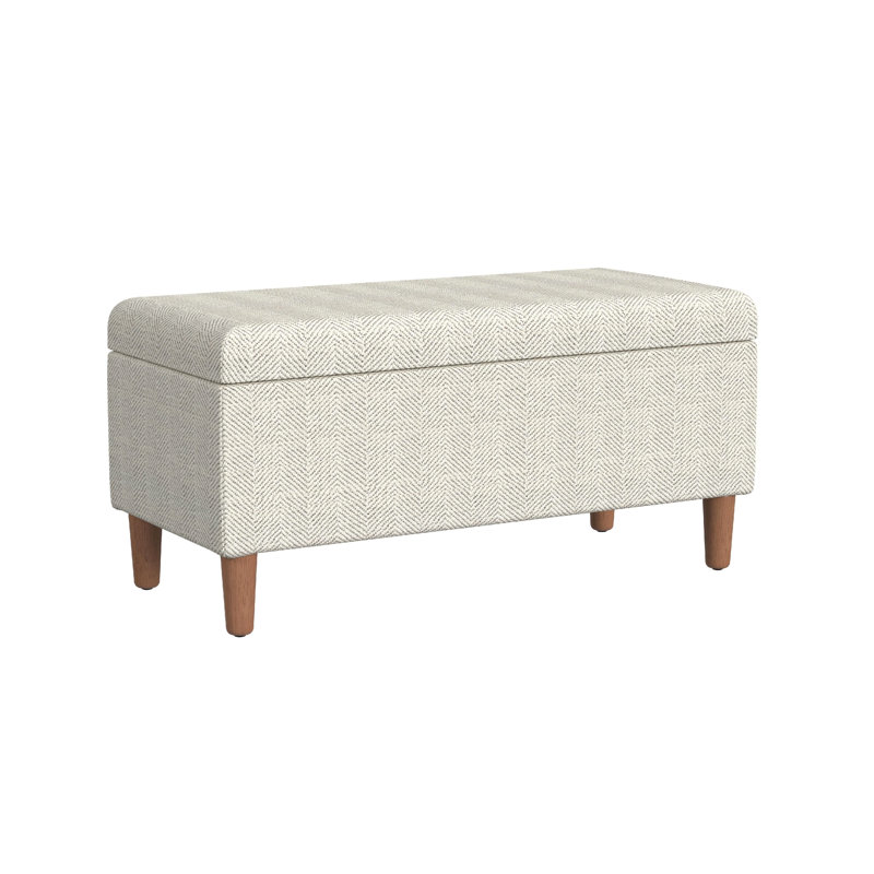 Banc de rangement décoratif, tissu à chevrons crème, brun, 36 po