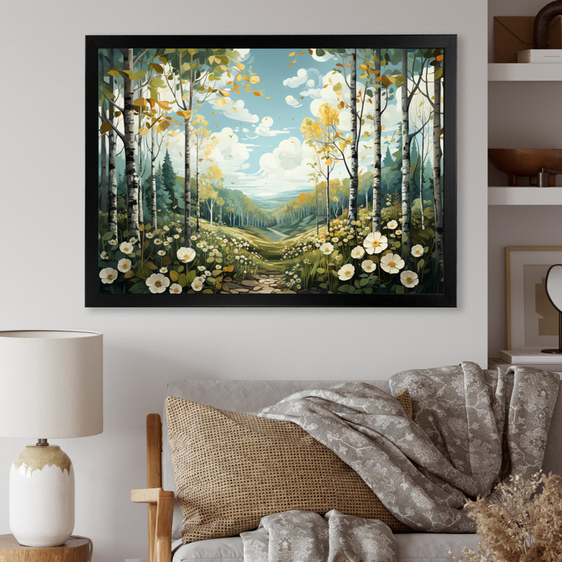 Birch Woods Silent Woods IV sur toile, H 16 po x l 32 po x P 1 po, Cadre photo noir