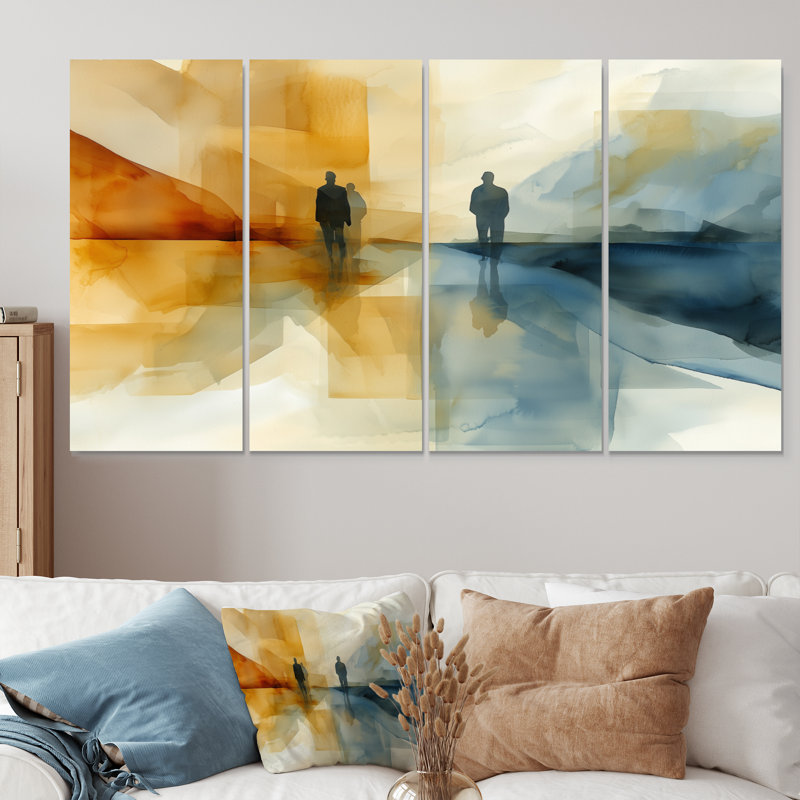 Abstrait marchant vers l'inconnu I - Art mural moderne - Art mural abstrait pour le salon, H 32 po x l 64 po