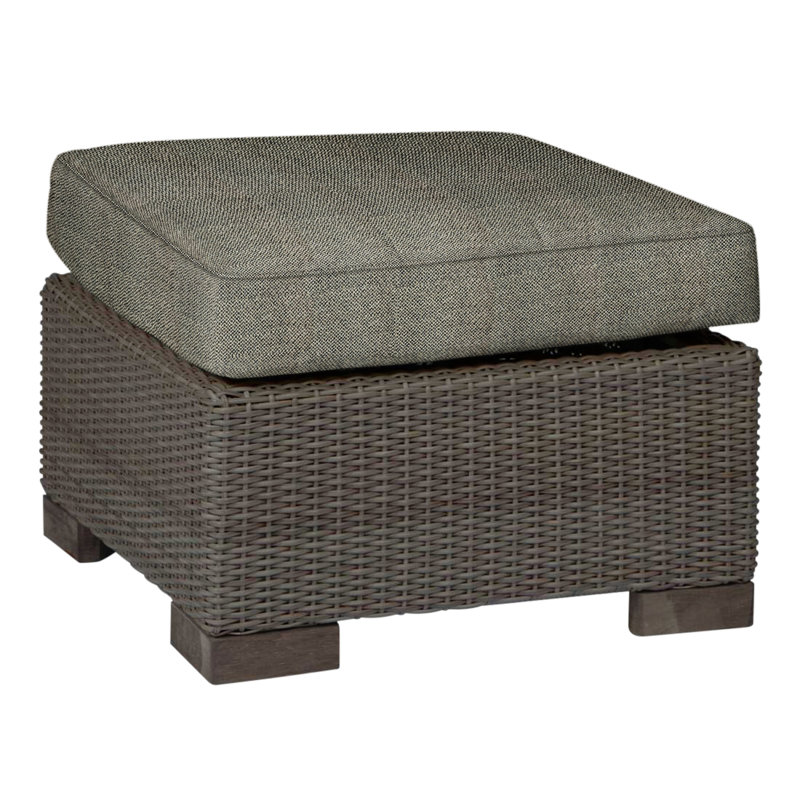 Club Outdoor Ottoman with Cushion, Welt, Intermix Bark, Black Walnut