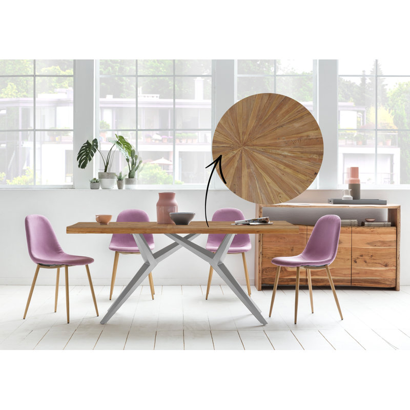 Schwab Teak Solid Wood Top Metal Base Dining Table, H76 x L160 x W90cm, Silver