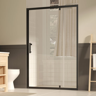 Porte de douche pivotante l 47 à 49 po x H 72 po Yingze avec verre trempé transparent de 1/4 po, film antidéflagrant, revêtement Nano Easy-Clean, installation réversible, noir mat