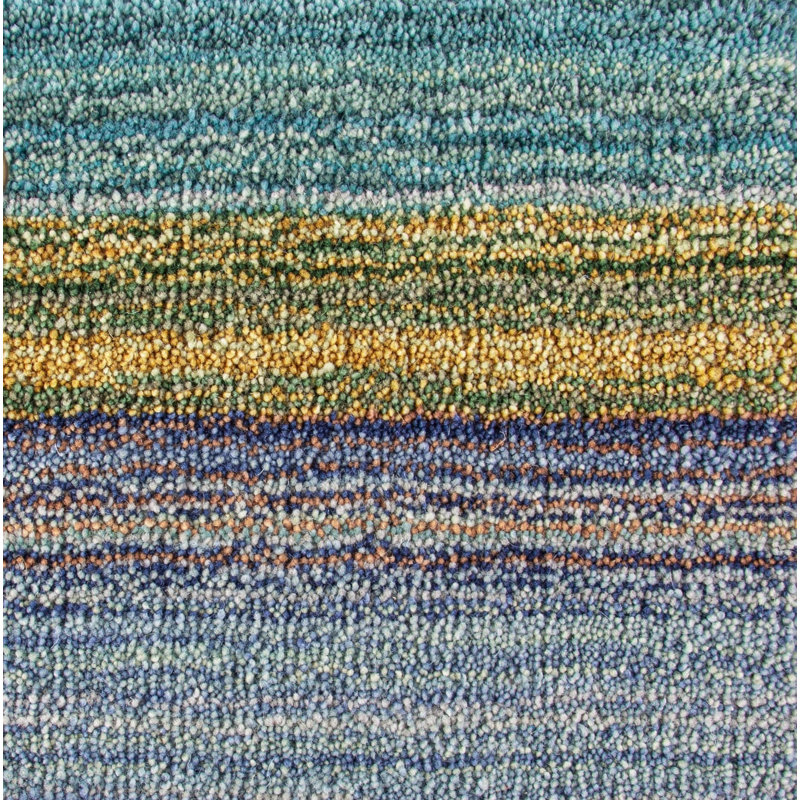 Brushstroke Striped Handmade Tufted Wool Dark Blue/Yellow Area Rug, Rectangle 8' x 10'