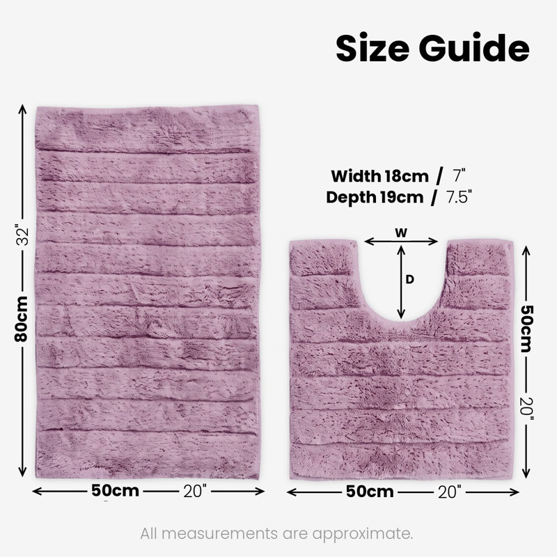 Mirianna Linear Ribbed Two Piece Bath Mat Set, Heather