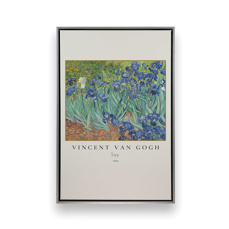 Van Gogh's Irises v3, Cadre flottant en chrome poli, H 18,75 po x l 12,75 po