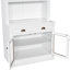 Bibliothèque blanche moderne de 83,4 po de hauteur avec 2 portes en verre, 1 tiroir, une tablette réglable et un tiroir lisse - en bois massif, matériau rectangulaire de style 3 tablettes ouvertes pour l'organisation de bureau en bois-491455850