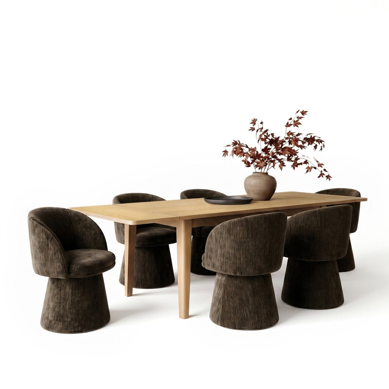 Ensemble de table de salle à manger extensible avec table en placage de bois véritable et chaises pivotantes rembourrées à 360 °