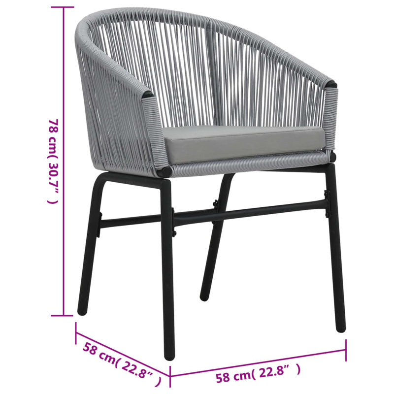 Kuo 3 Piece Lounge Chair with Cushions, Gray Frame/Gray Cushion
