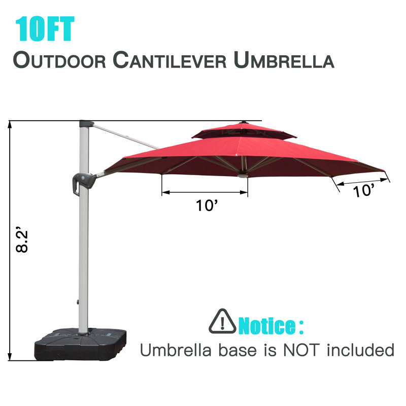 Parasol en porte-à-faux rond 13 pi, Rouge, H 107 po x l 118 po x P 118 po