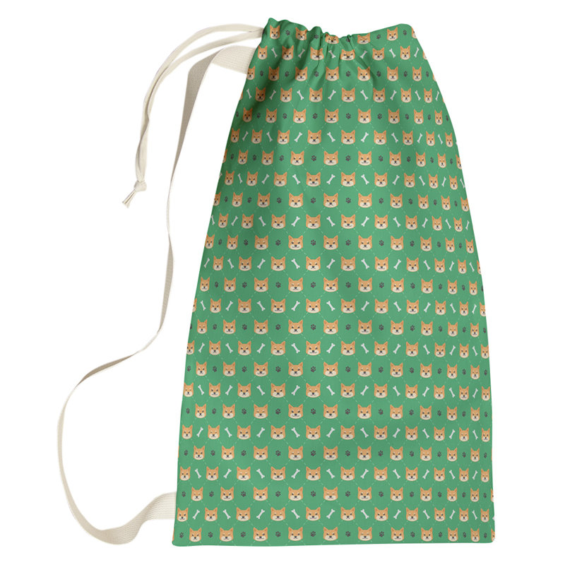 Sac à linge Shiba Inu, Grand (H 76,5 po x l 29,5 po x P 1,5 po), Vert