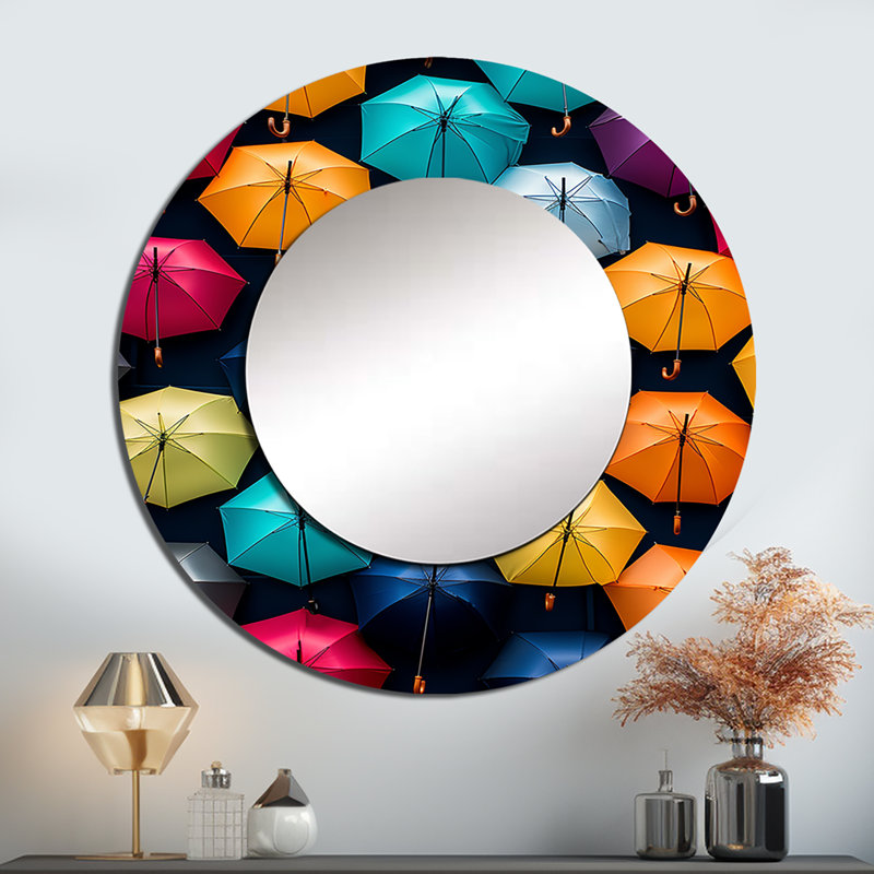 Ciel rempli de parapluies colorés III - miroir mural, 36 po x 36 po