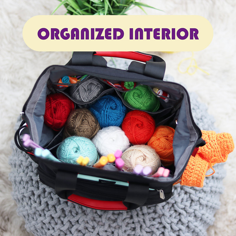 Hearth & Harbor Crochet Backpack Organizer with Travel Yarn Bag and USB Charging Port