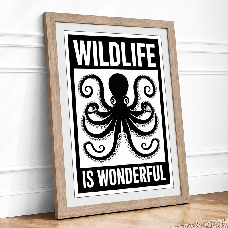 Wildlife Is Wonderful Typography - Framed Print, A4 - 29.7 x 21.0 cm, Oak