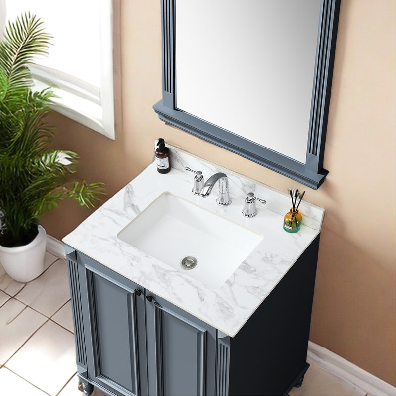 30,91 po Comptoir de meuble-lavabo X 22,45 po - Pierre frittée, avec lavabo rectangulaire en céramique, lavabo en pierre blanche 31 po x 22 po élégant et pratique
