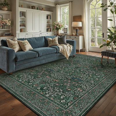 Tapis floral lavable à la machine avec envers antidérapant