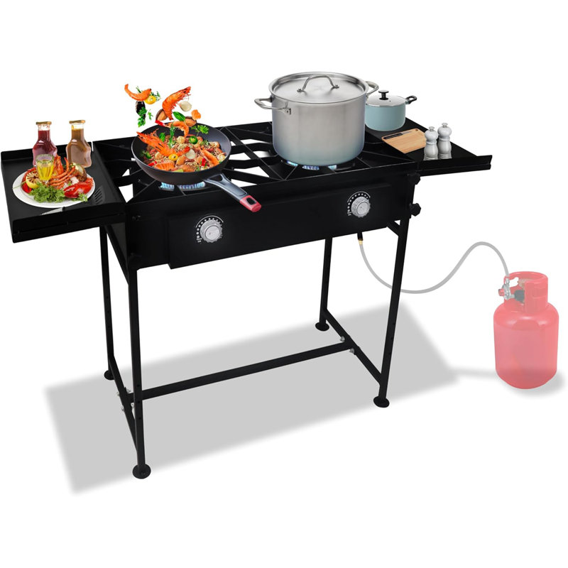 2 Burner Propane Stove Outdoor Gas Stove -150,000 High Btu Propane Burner Camping Stove W/Detachable Legs & Dual Side Shelf Double Burner Propane Stove Outdoor W/Csa-Approved 0-20 Psi Regulator & Hose