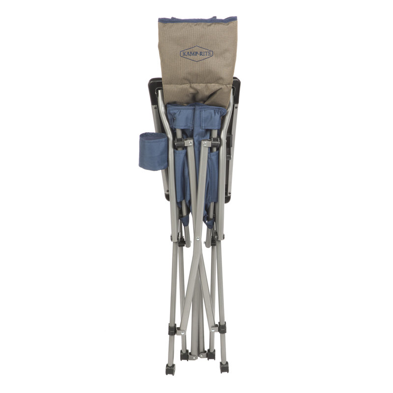 Kamp-Rite Folding Padded Outdoor Camping Chair w/Cupholder & Carry Bag, Tan