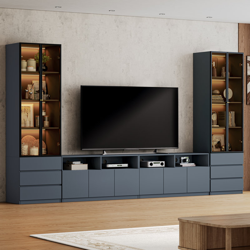 Meuble télé Crafton, Gris, H 81,1 po x l 141,7 po x P 15,7 po