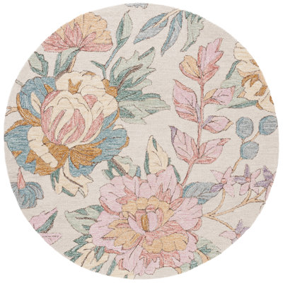 Jardin Handtufted Wool Cotton Floral Rug in Ivory/Pink