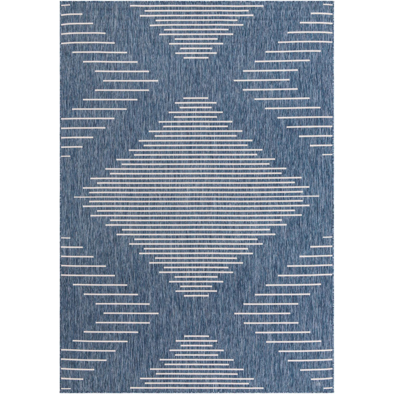 Wallington Geometric Machine Woven Polypropylene Area Rug in Blue, Rectangle 7' x 10'