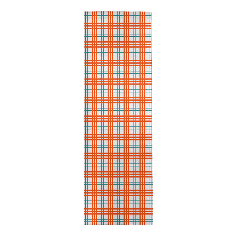 Tapis orange / blanc à carreaux, Tapis de couloir 2 pi 6 po x 8 pi