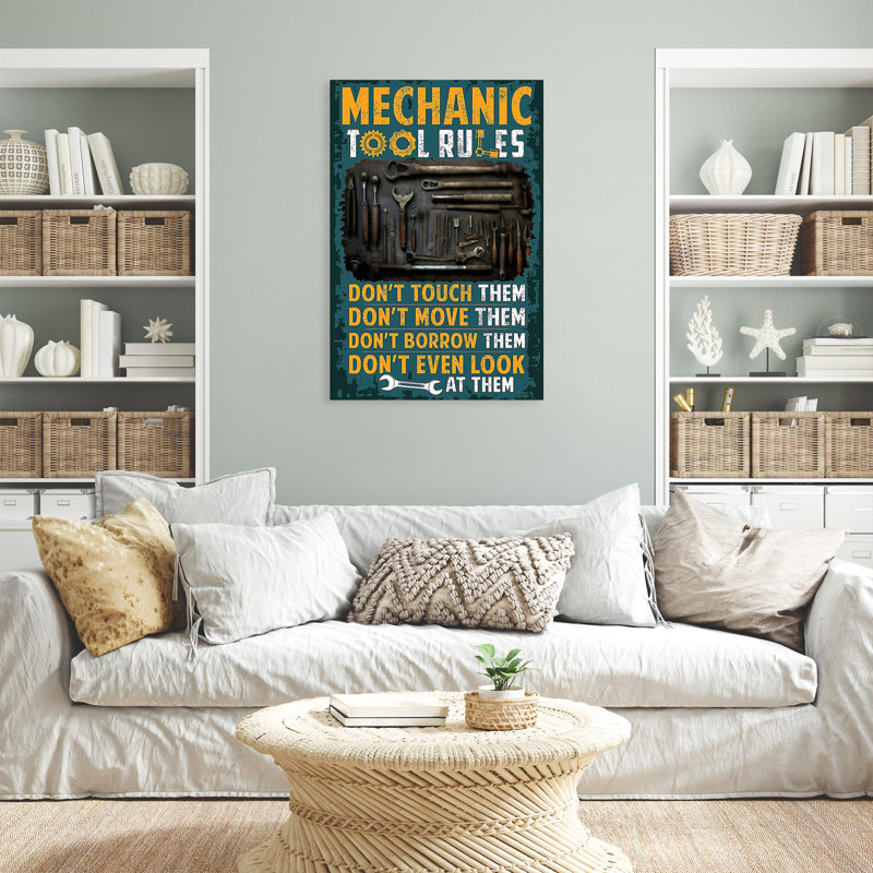 Mechanic Tool Rules - 1 Piece Rectangle Graphic Ar " Mechanic Tool Rules - 1 Piece Rectangle Graphic Art Print On Wrapped Canvas "