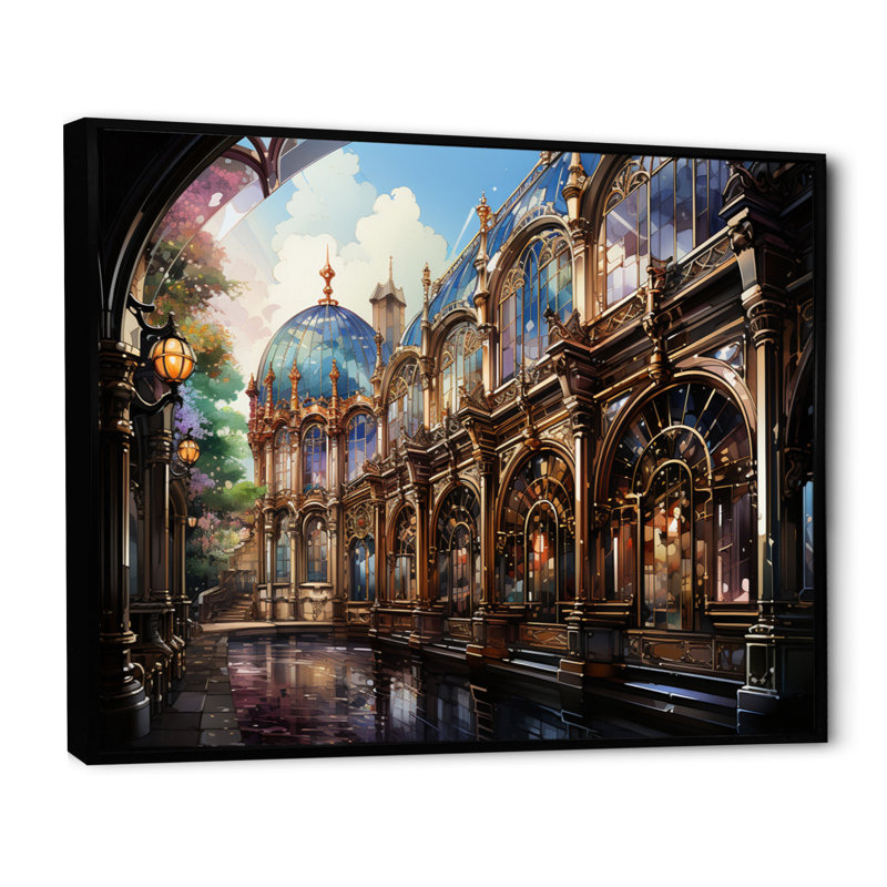 " Carousel Whimsical Delight V ", 12" H x 20" W x 1" D, Black Floater Framed