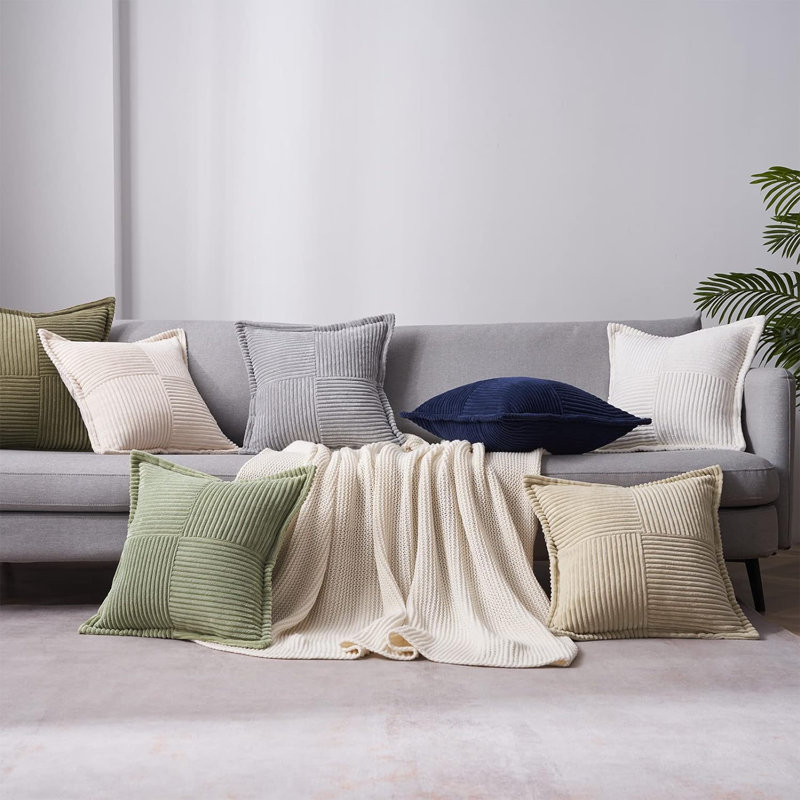 Housse de coussin carré en velours côtelé, H 18 po x l 18 po, Tanné