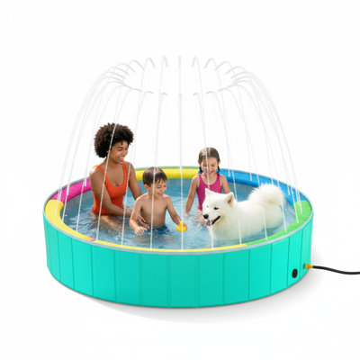Piscine pour chien pliable 79 po avec arrosage, PVC pour animaux de compagnie