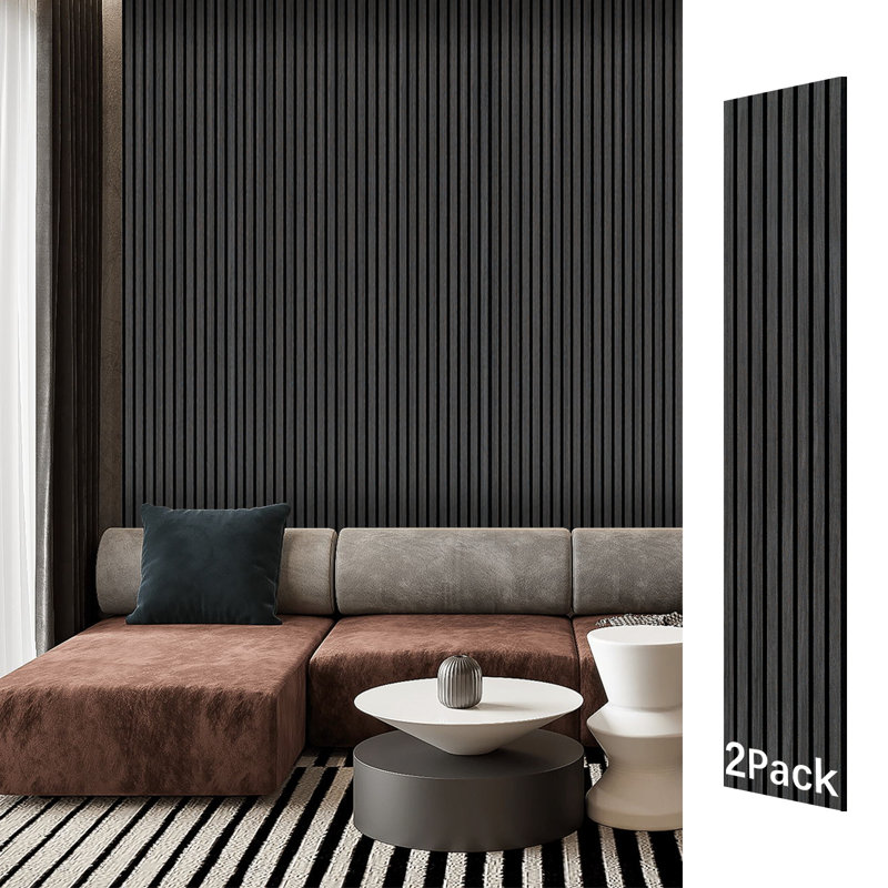Panneaux muraux acoustique 94,5 po x 12,6 po en bois d'ingénierie, Noir, noir, noir, noir