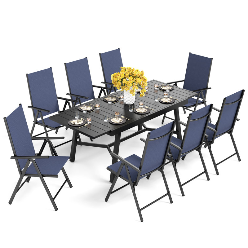 Argyri 8 - Person Patio Dining Set with Extendable Rectangular Table, Blue