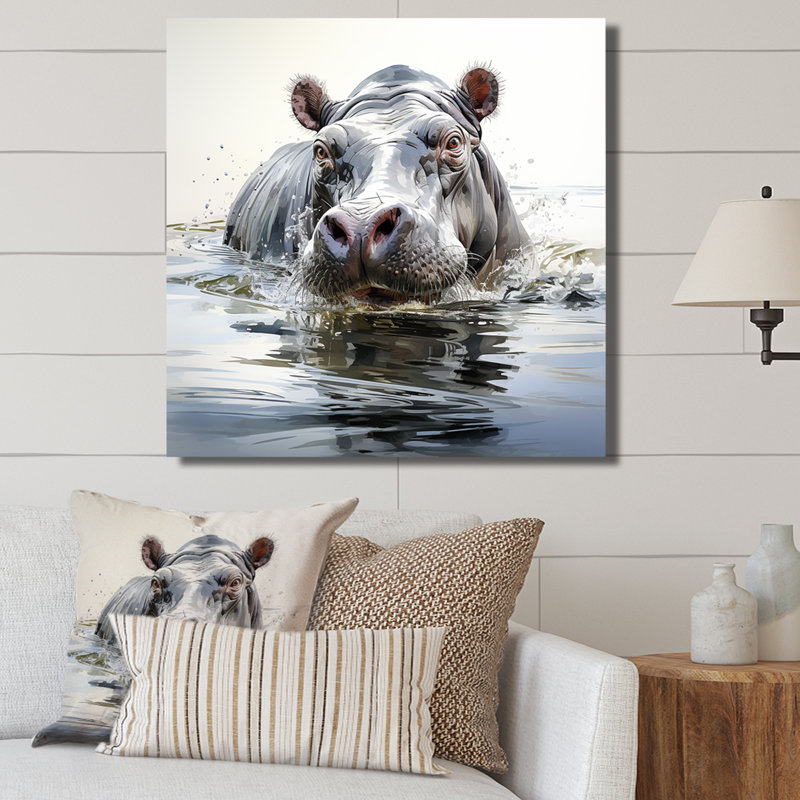 Gris, majestueux Hippo Elegance III - hippopotame, art mural, Toile tendue, H 36 po x l 36 po x P 1,5 po