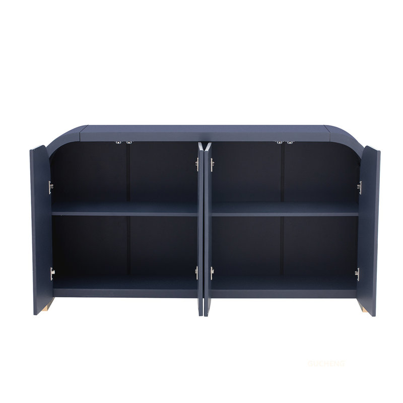 Versatile Curved Corner Cabinet with Adjustable Shelves for Multiple Rooms, Navy Blue