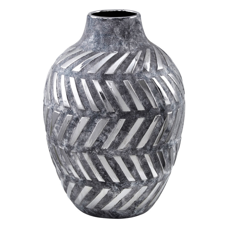 Barb Handmade Ceramic Table Vase, 40cm H x 29cm W x 29cm D, Light Grey/White