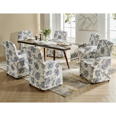 Gatlinburg Traditional 19"H Slipcovered Dining Chair with Hooded Caster Wheels
