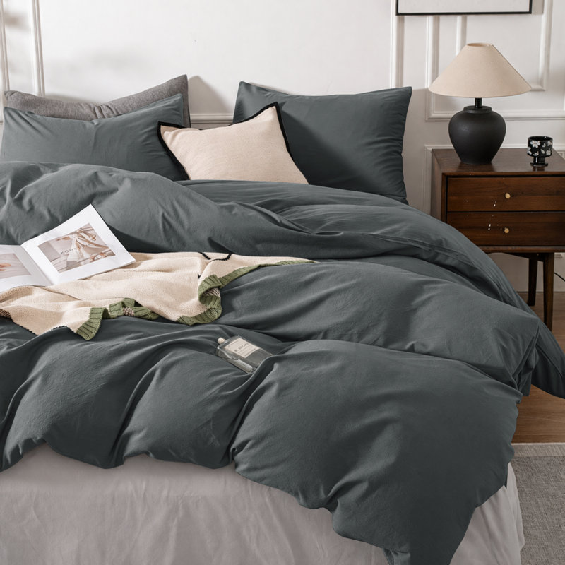 3-Piece Dyed Duvet Cover Set With Pillowcases, Single Duvet Cover + 2 Standard Pillowcases, Charcoal