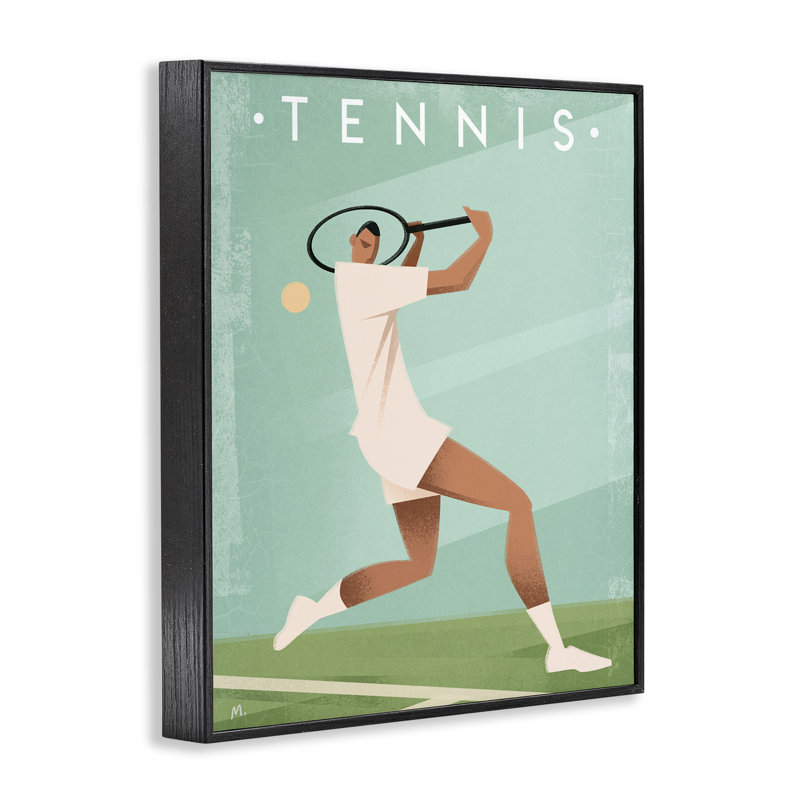 Giclée de tennis rétro encadrée, design par Martin Wickstrom, H 14 po x l 11 po, Giclée noire de minuit encadrée