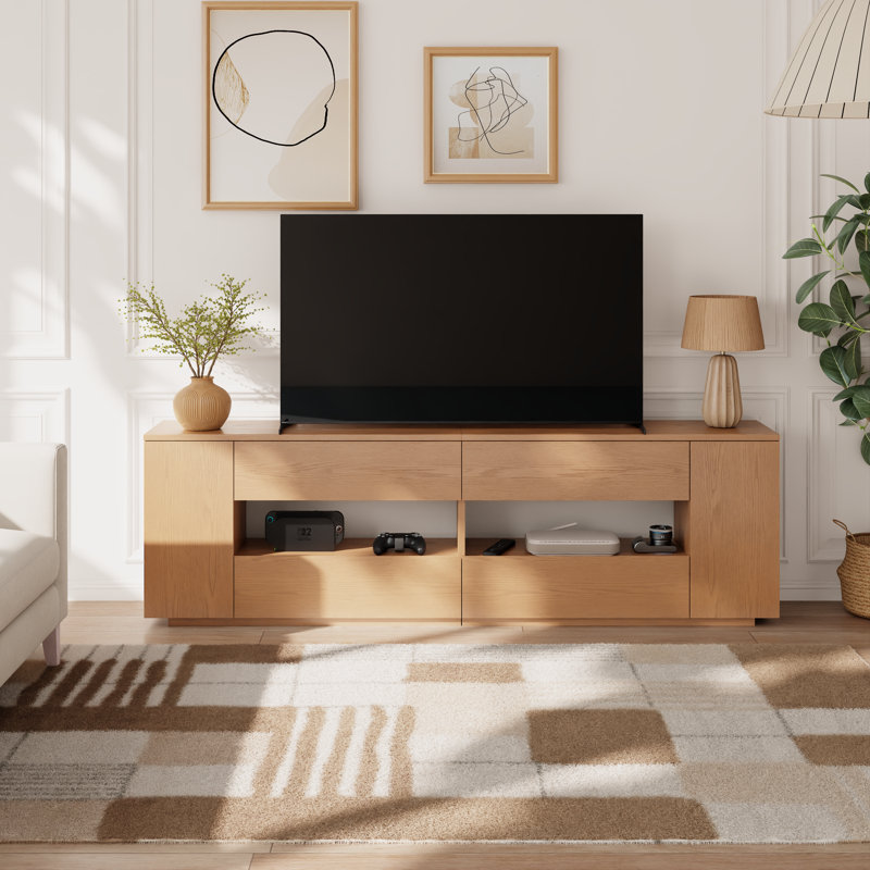 71"  TV Stand Media Console with Multi Storage Drawers & Open Cubbies for 45-70 Inch TVs, Tan