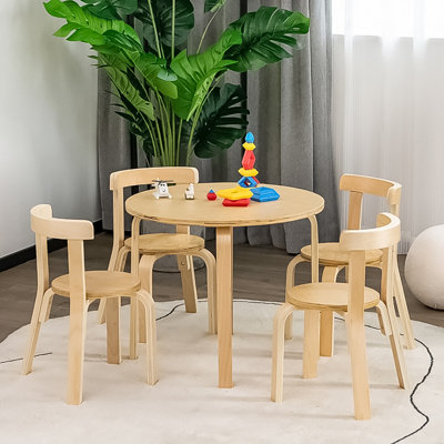 5-Piece Kids Wooden Curved Back Activity Table And Chair Set With Toy Bricks by Isabelle & Max